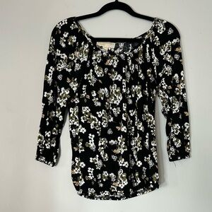 Michael Kors Black Floral Scoop Neck Blouse